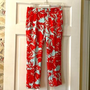 Banana Republic Turquoise Red Print Slender Pants. Sz 00 Petite